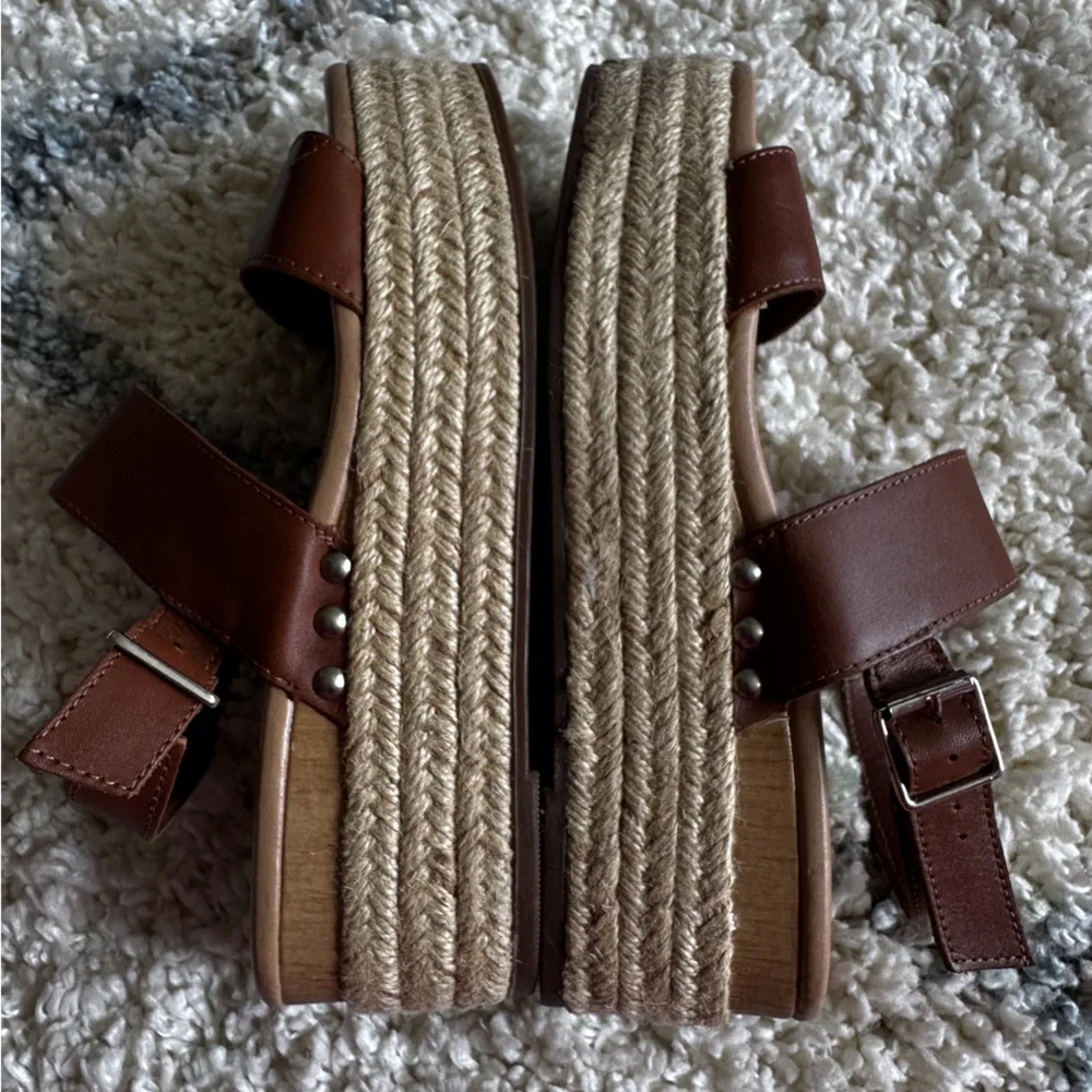 STEVE MADDEN Womens Platform Sandals Size 7 Busy Espadrille Leather 3” Brown NEW